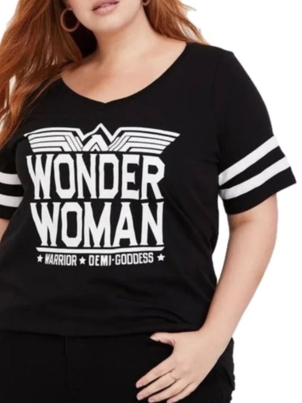 NWT Torrid 3X BLACK DC Comics Wonder Woman Black Classic Fit Football Top Shirt